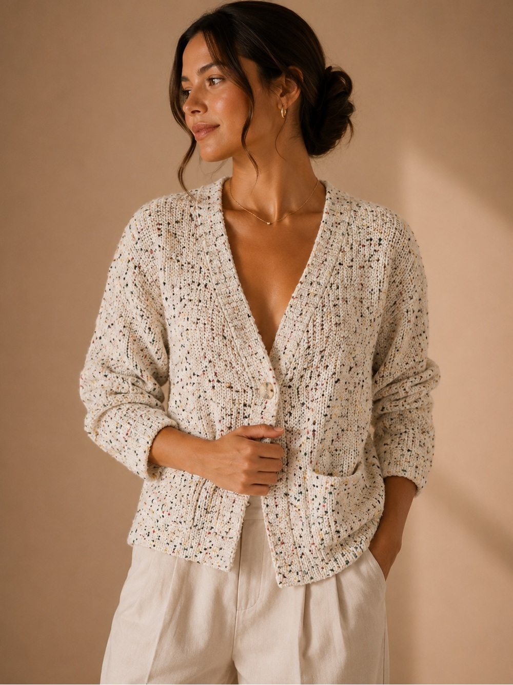 Moon & Madison Confetti Popcorn Knit Open Front Cardigan Cozy Size Small